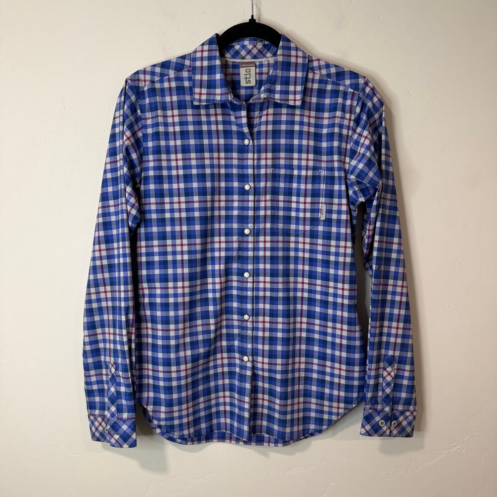 Stio Women's‎ Sidley Snap Shirt Plaid Blue Purple XSmall Western Hike Outdoor